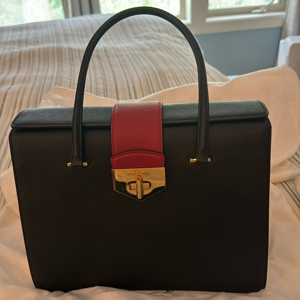 NWT Prada Saffiano Tri-color Turn Lock White, Red and Black bag